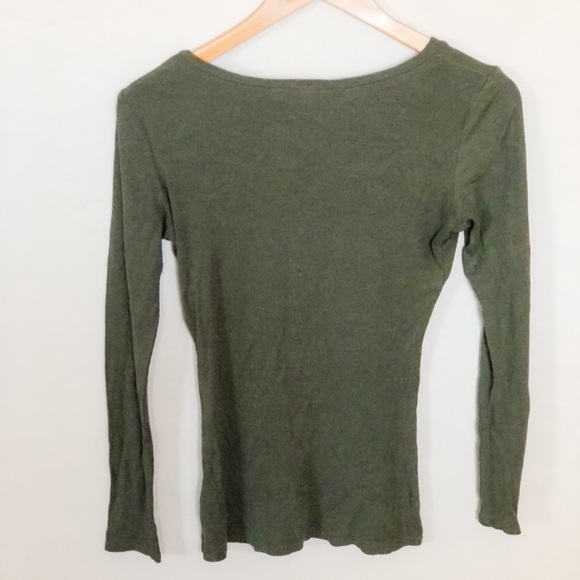 Olive Green V-Neck Shirt - Picture 2 of 3